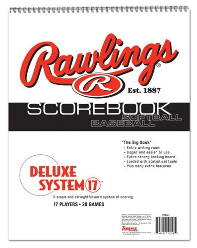 Rawlings Deluxe Scorebook – 24 Partite, 17 Giocatori – Libro Punteggio Baseball E Softball – Custode Record Ufficiale