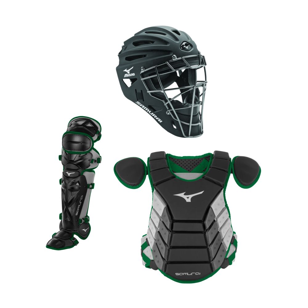 mizuno catchers gear Mizuno Samurai Adult 15" Baseball Catcher's Gear Set Grey/Navy