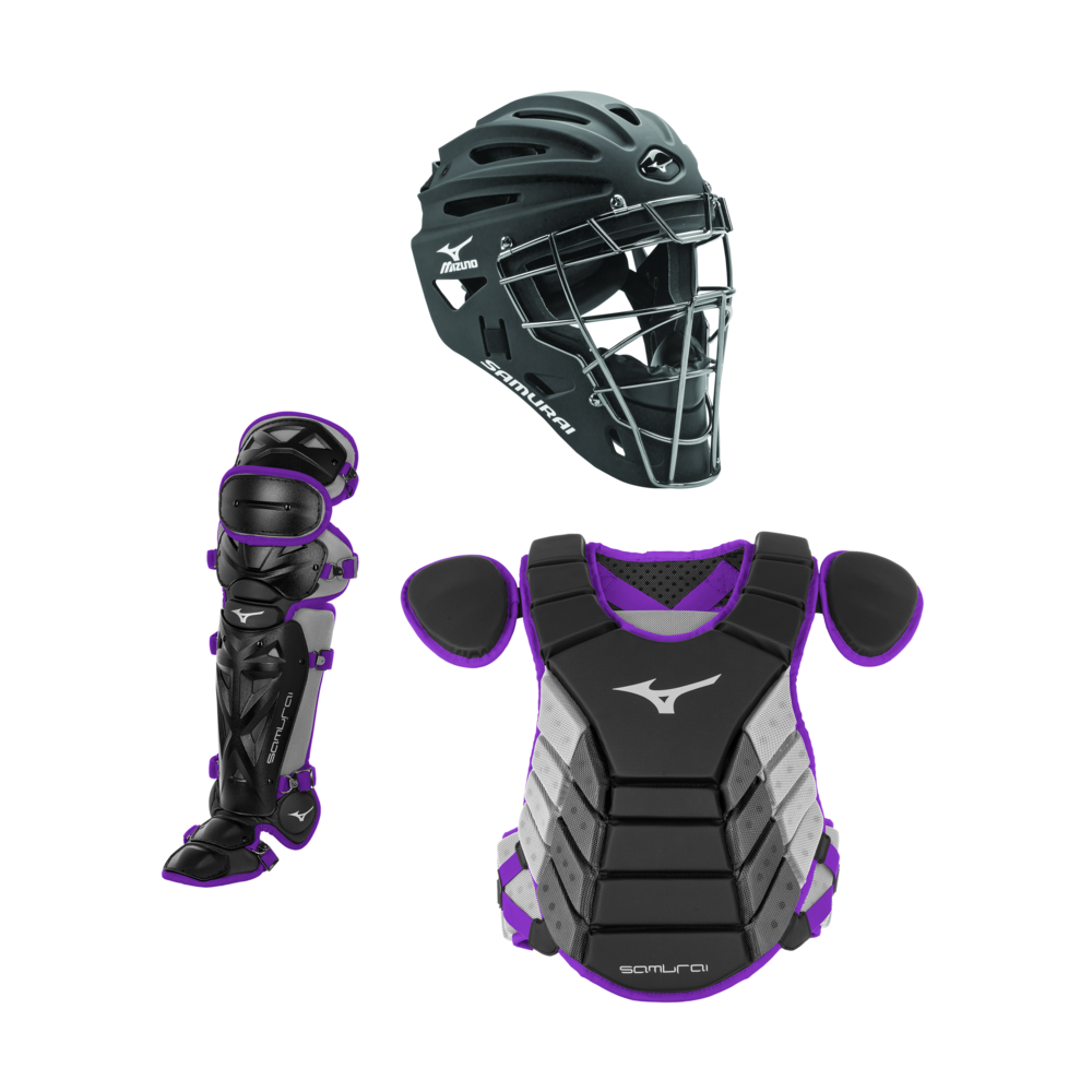 mizuno samurai catchers gear Mizuno Samurai Adult 15" Baseball Catcher's Gear Set Grey/Navy