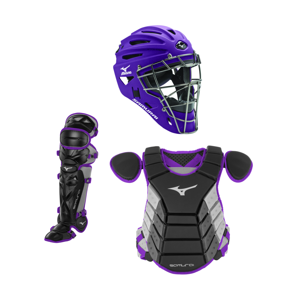 mizuno catchers gear Mizuno Samurai Adult 15" Baseball Catcher's Gear Set Grey/Navy
